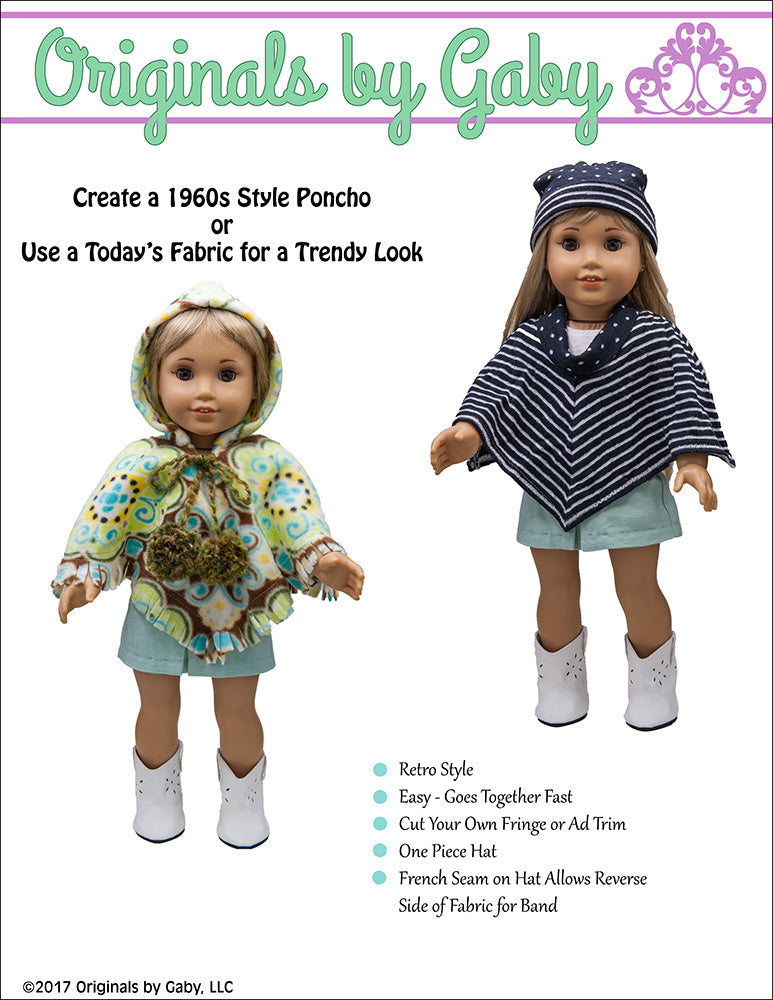 60's Poncho & Hat 18" Doll Clothes
