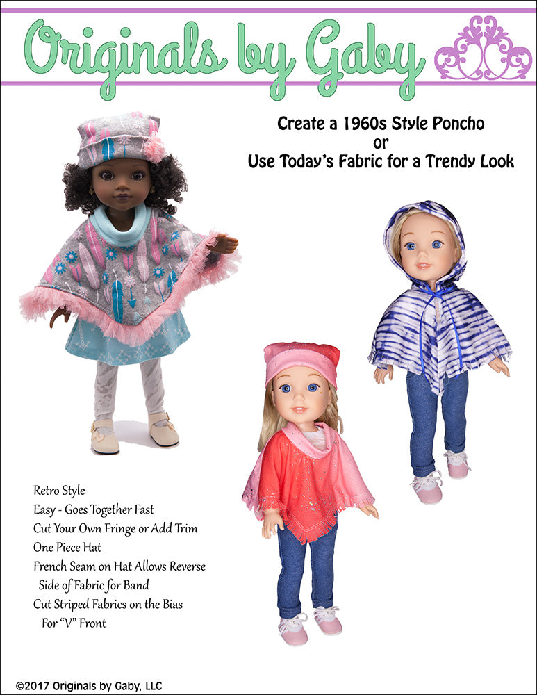 60s Poncho & Hat 14-14.5" Doll Clothes Pattern