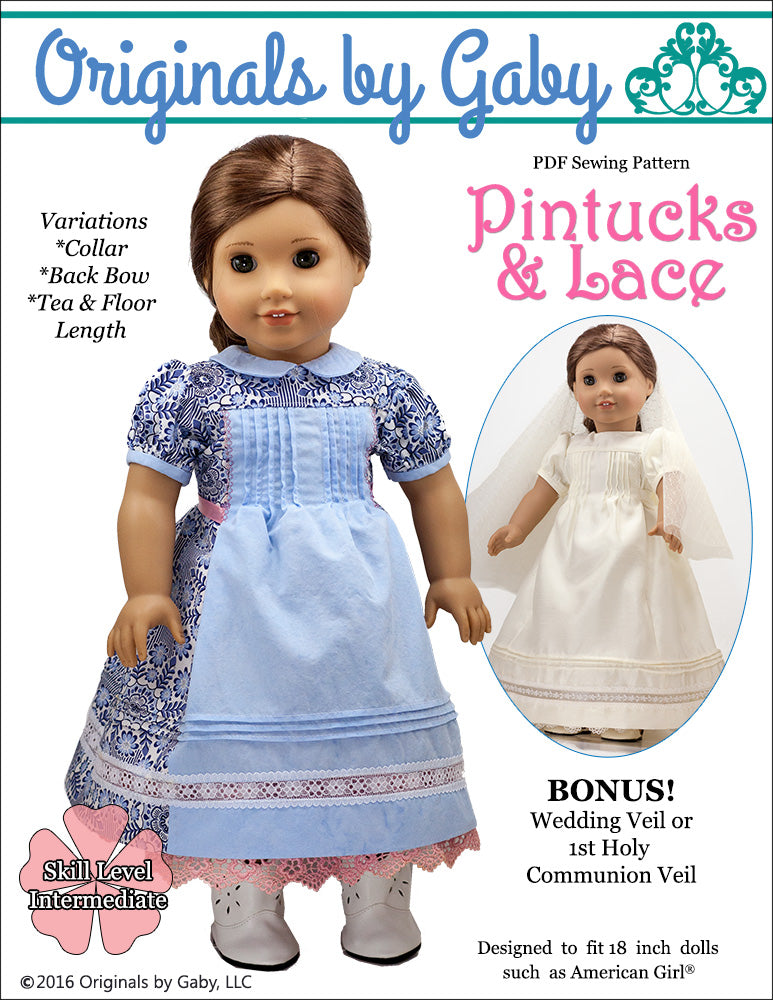 Pintucks and Lace 18" Doll Clothes Pattern