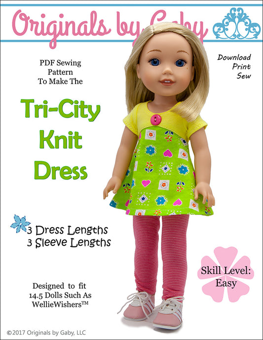 Tri-City Knit Dress 14-14.5" Doll Clothes Pattern