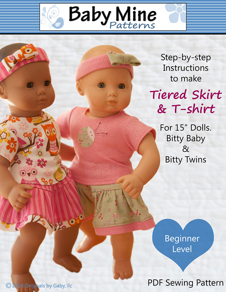 Tiered Skirt & Tee Shirt 15" Baby Doll Clothes Pattern