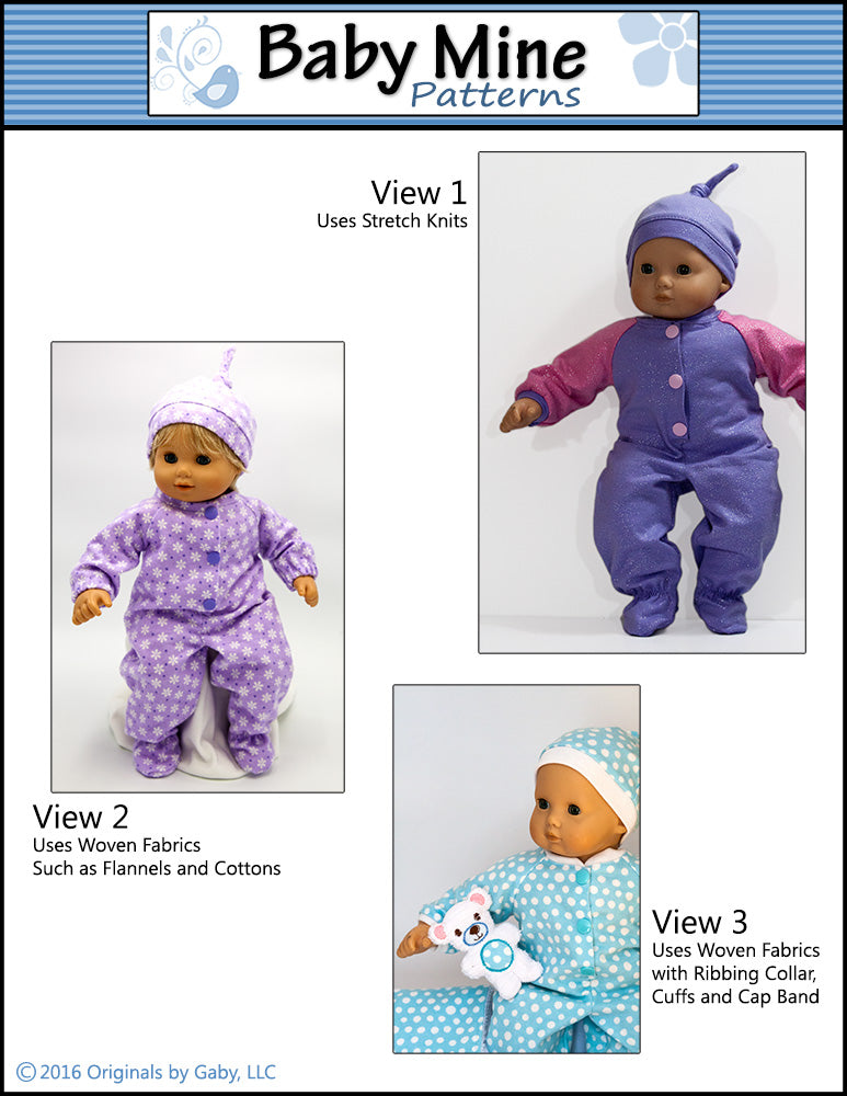 Simply Sweet Sleeper and Cap 15" Baby Doll Clothes Pattern