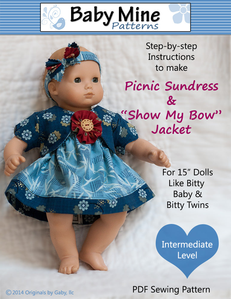 Picnic Sundress and Show My Bow Jacket 15" Baby Doll Clothes Pattern