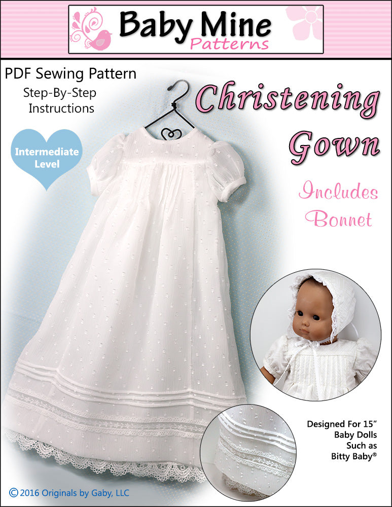 Christening Gown 15" Baby Doll Clothes Pattern