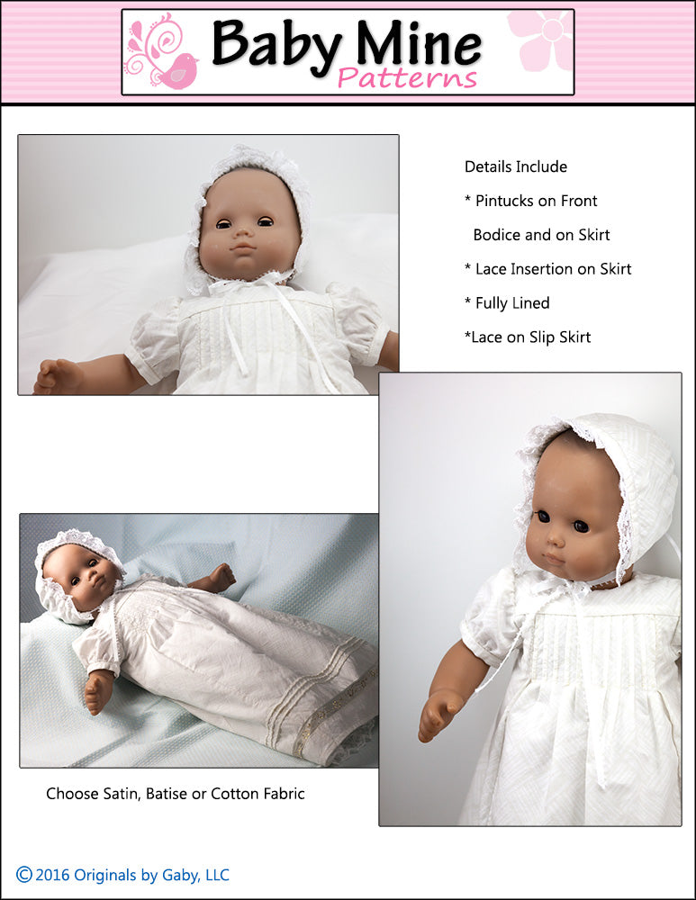 Christening Gown 15" Baby Doll Clothes Pattern