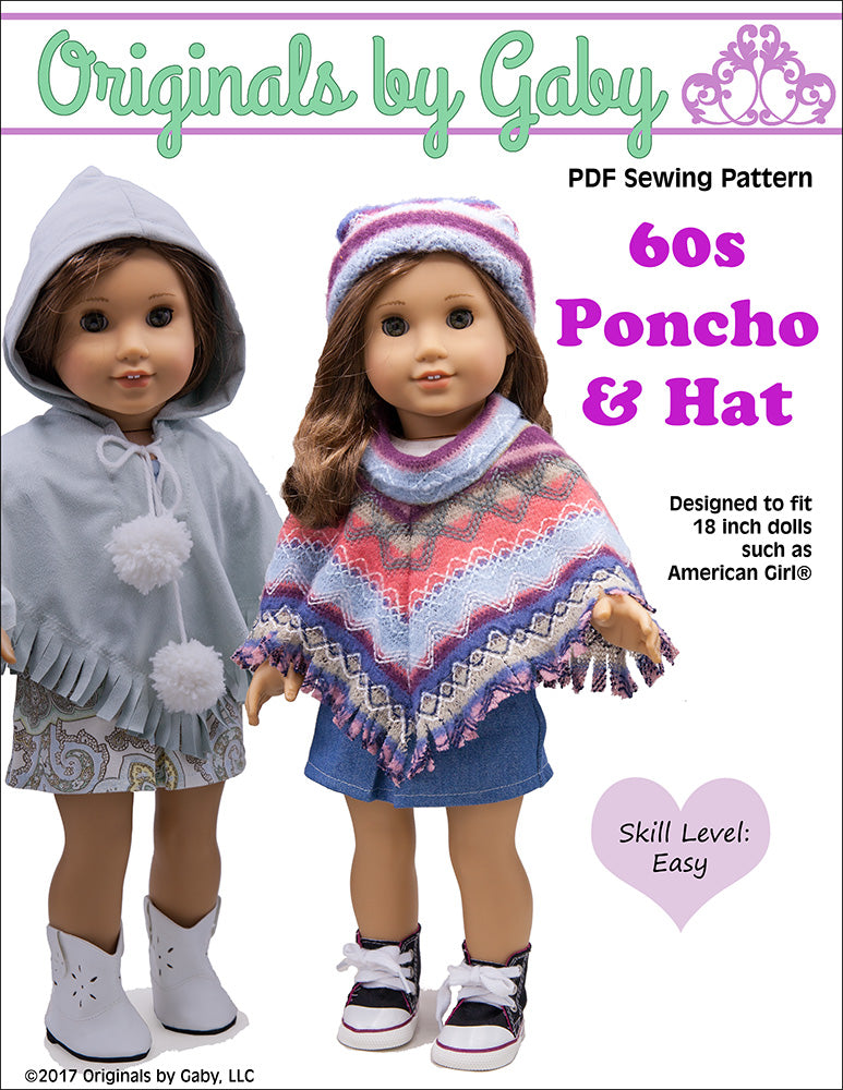 60's Poncho & Hat 18" Doll Clothes