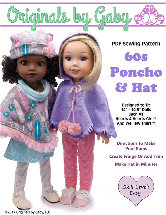 60s Poncho & Hat 14-14.5" Doll Clothes Pattern