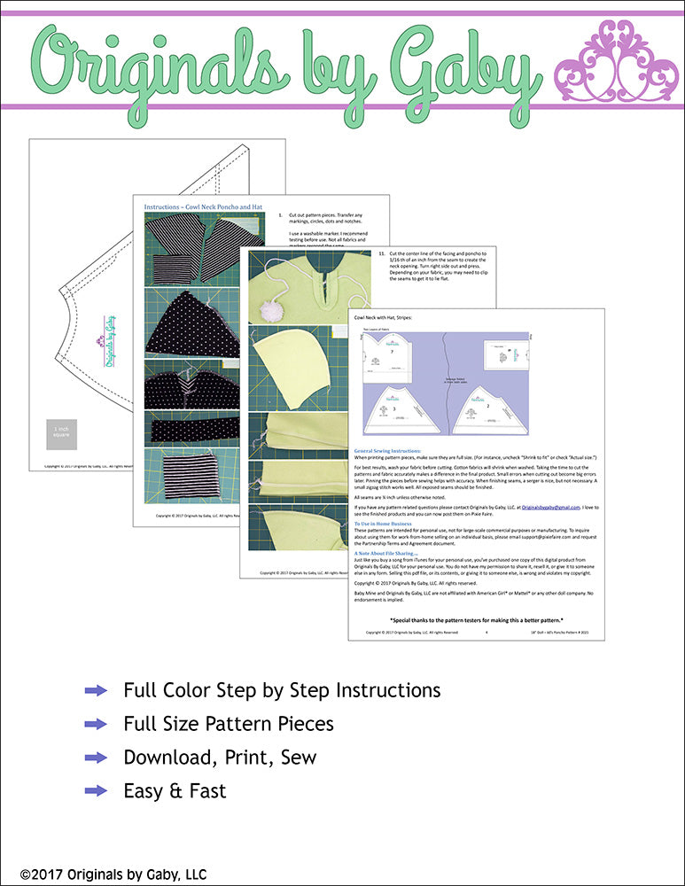 60s Poncho & Hat 14-14.5" Doll Clothes Pattern