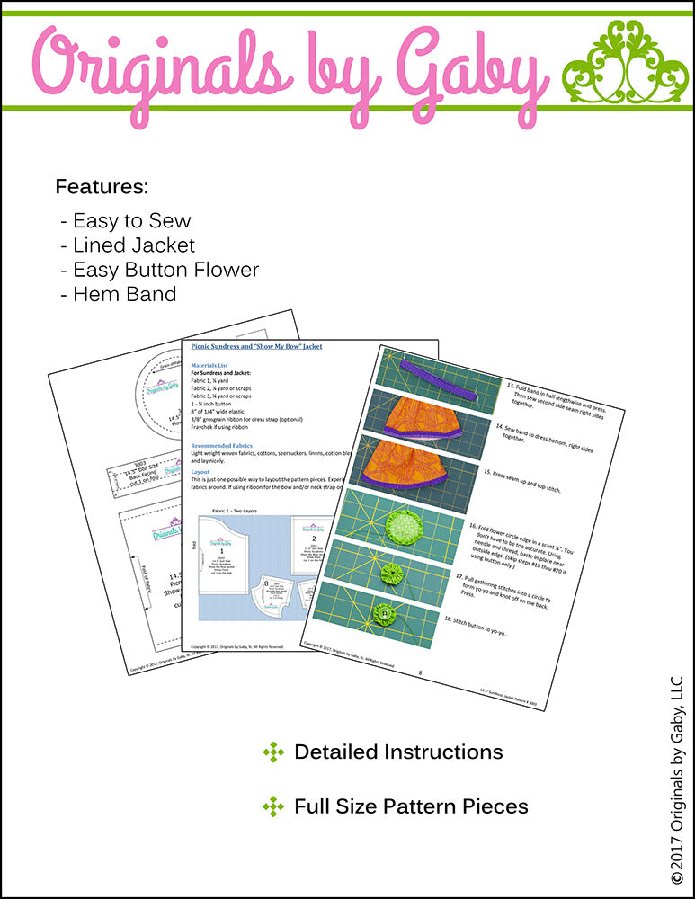 Picnic Sundress & Show My Bow Jacket 14.5" Doll Clothes Pattern