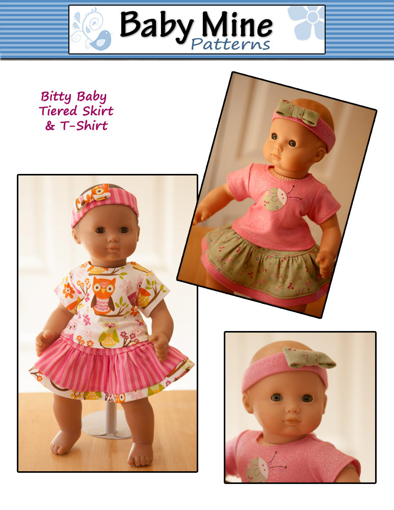 Tiered Skirt & Tee Shirt 15" Baby Doll Clothes Pattern