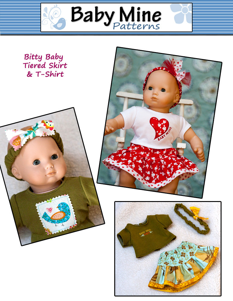 Tiered Skirt & Tee Shirt 15" Baby Doll Clothes Pattern